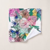 スタイリッシュ水彩花模様 バスタオルセット (ウォッシュタオル)