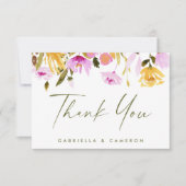 スタイリッシュ水色フローラパーソナライズされた結婚の サンキューカード (正面)