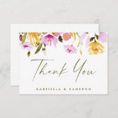 スタイリッシュ水色フローラパーソナライズされた結婚の サンキューカード (正面/裏面)
