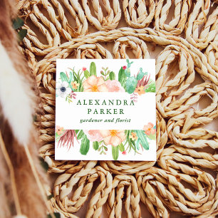 スタイリッシュ水色多肉花 スクエア名刺