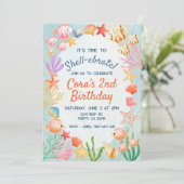 スタイリッシュ海貝殻をテーマにしたカラフルパーティー 招待状 (スタンド正面)