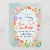 スタイリッシュ海貝殻をテーマにしたカラフルパーティー 招待状 (正面/裏面)