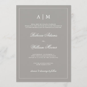 スタイリッシュ深いグレイ結婚式招待状 招待状