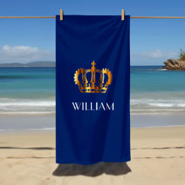 スタイリッシュ王室の金ゴールドクラウン名ブルー ビーチタオル