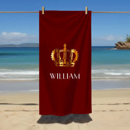 スタイリッシュ王室の金ゴールドクラウン名(赤) ビーチタオル
