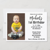 スタイリッシュ男の子1歳の誕生日の写真の招待状 ノートカード (正面)