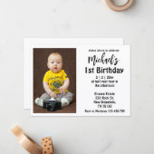 スタイリッシュ男の子1歳の誕生日の写真の招待状 ノートカード (正面/裏面インサイチュ)