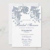 スタイリッシュ白マウブブルーフローラレースブライダルシャワー 招待状 (正面)
