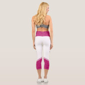 スタイリッシュ白マゼンタフローラ白ストライプ色と名前 カプリレギンス (裏面)