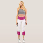 スタイリッシュ白マゼンタフローラ白ストライプ色と名前 カプリレギンス (正面)