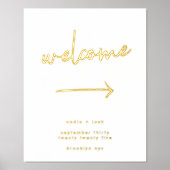 スタイリッシュ白モダン方向ウェルカム金ゴールド 箔ポスター (正面)