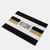 スタイリッシュ白黒と金ゴールドストライプのドアマット ドアマット (アングル)