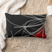 スタイリッシュ白黒グレイ&レッド抽象デザイン ランバークッション (ブランケット)