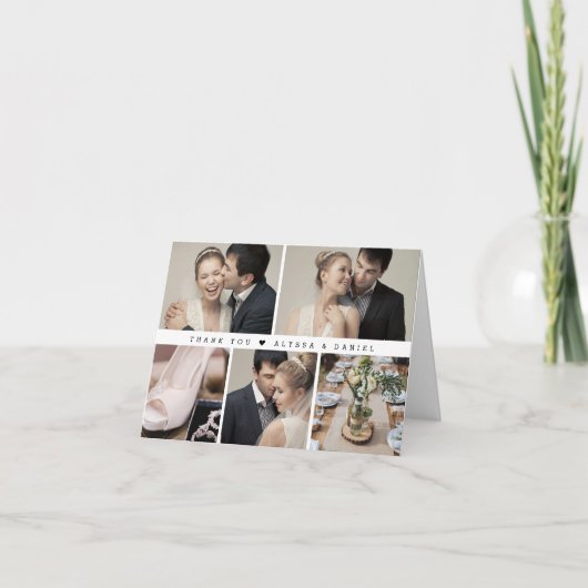 スタイリッシュ白黒シ結婚ックの写真コラージュ サンキューカード (正面)