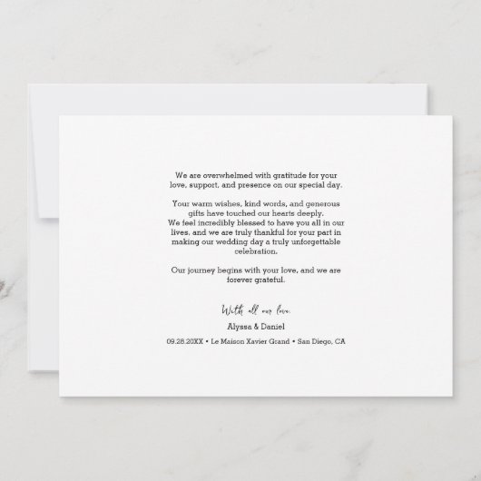 スタイリッシュ白黒シ結婚ックの写真コラージュ サンキューカード (裏面)