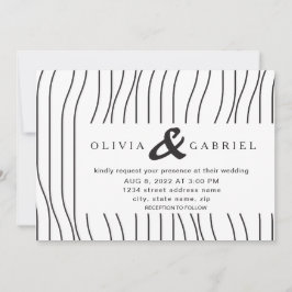 スタイリッシュ白黒ストライプ。モダン結婚 招待状