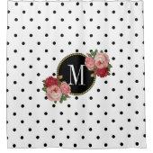 スタイリッシュ白黒ドットアンティークフローラモノグラム シャワーカーテン (正面)