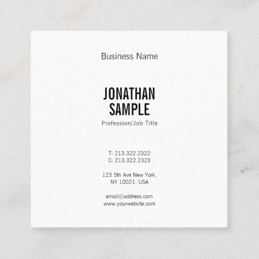 スタイリッシュ白黒ミニマルクモダンリーシック スクエア名刺 (裏面)