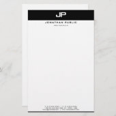 スタイリッシュ白黒モダンシンプルデザインテンプレート 便箋 (正面/裏面)