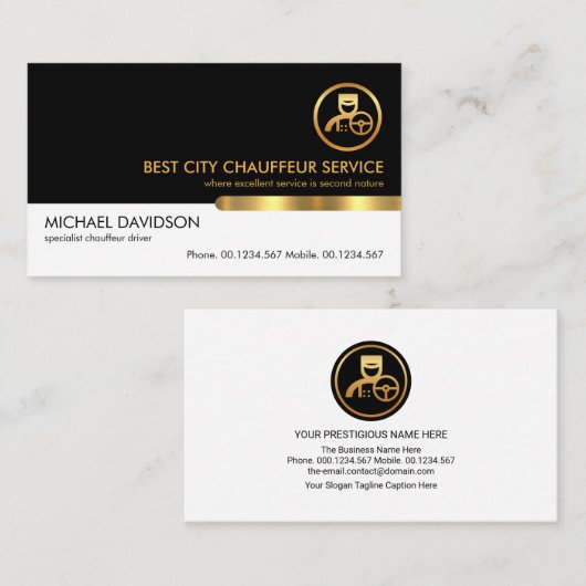 スタイリッシュ白黒レイヤ金ゴールドタブショーファ 名刺 (正面/裏面)