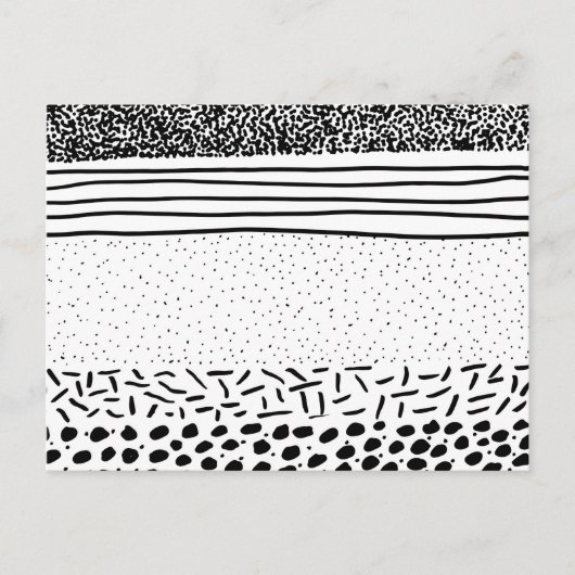 スタイリッシュ白黒手描き水玉模様ストライプ ポストカード (正面)