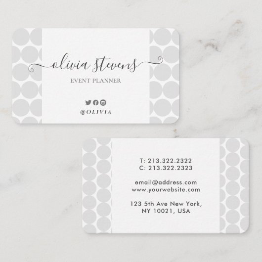 スタイリッシュ白黒水玉模様の署名 名刺 (正面/裏面)