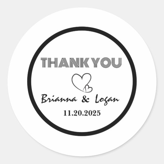 スタイリッシュ白黒結婚式用シール ラウンドシール (正面)
