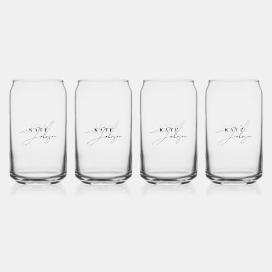 スタイリッシュ白黒署名スクリプトモノグラム ガラス缶 (正面)