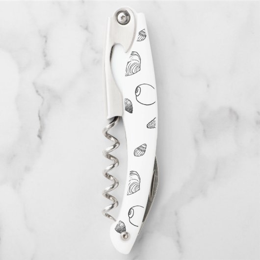 スタイリッシュ白黒貝の模様 ソムリエナイフ (正面)