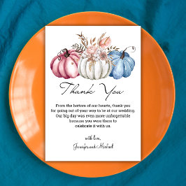 スタイリッシュ秋の水色のかぼちゃ結婚の サンキューカード