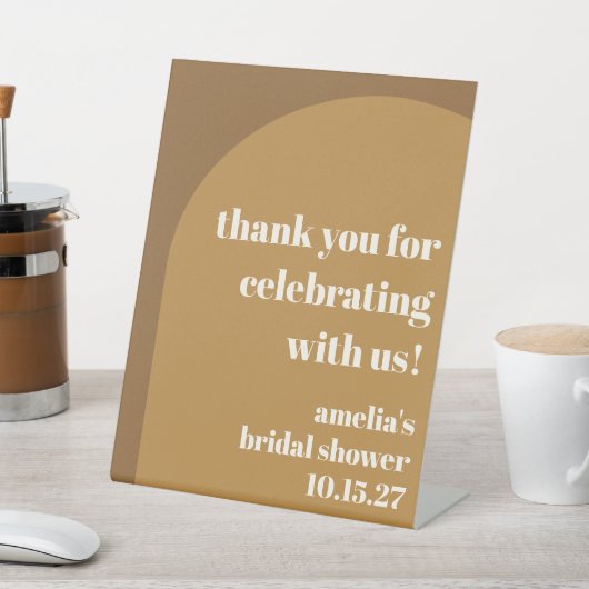 スタイリッシュ秋ブラウンカスタムブライダルシャワーありがとう 台座サイン (インサイチュ)