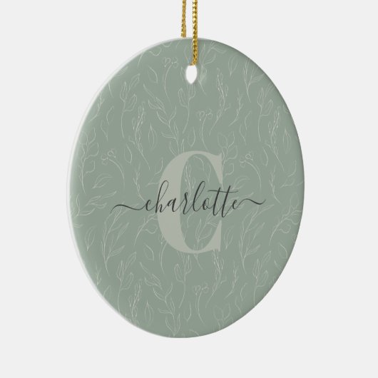 スタイリッシュ素朴セージ植物学フローラ名 セラミックオーナメント (右)