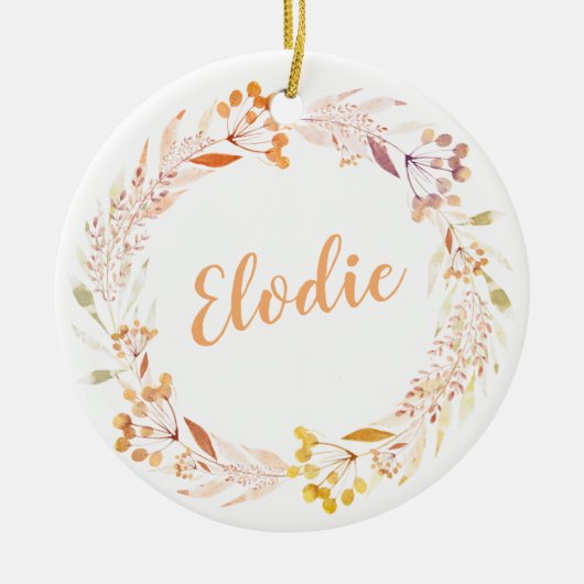 スタイリッシュ素朴フローラパーソナライズされた名 セラミックオーナメント (正面)
