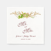 スタイリッシュ素朴〔雄ジカの〕枝角とワイルドフラワー結婚ズ スタンダードカクテルナプキン (正面)