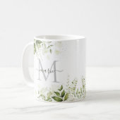 スタイリッシュ素朴Sage Green Botanicalフローラ名 コーヒーマグカップ (正面左)