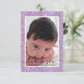 スタイリッシュ紫生まれたばかりのの赤ちゃん写真 サンキューカード (スタンド正面)