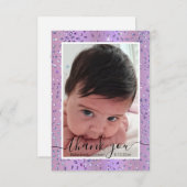 スタイリッシュ紫生まれたばかりのの赤ちゃん写真 サンキューカード (正面/裏面)