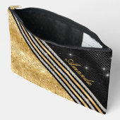 スタイリッシュ結フェイク晶金ゴールド及び黒パーソナライズされた アクセサリーポーチ (見開き)
