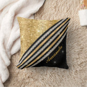 スタイリッシュ結フェイク晶金ゴールド及び黒パーソナライズされた クッション (ブランケット)