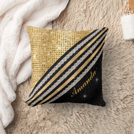 スタイリッシュ結フェイク晶金ゴールド及び黒パーソナライズされた クッション (ブランケット)