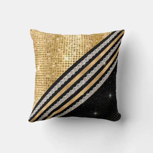 スタイリッシュ結フェイク晶金ゴールド及び黒パーソナライズされた クッション (裏面)
