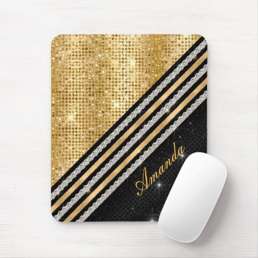 スタイリッシュ結フェイク晶金ゴールド及び黒パーソナライズされた マウスパッド (マウス)