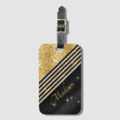 スタイリッシュ結フェイク晶金ゴールド及び黒パーソナライズされた ラゲッジタグ (正面縦)