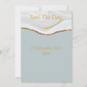 スタイリッシュ結婚式招待状、青い大理石、金ゴールド 招待状 (裏面)