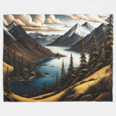 スタイリッシュ絵を描山 フリースブランケット (正面(横))