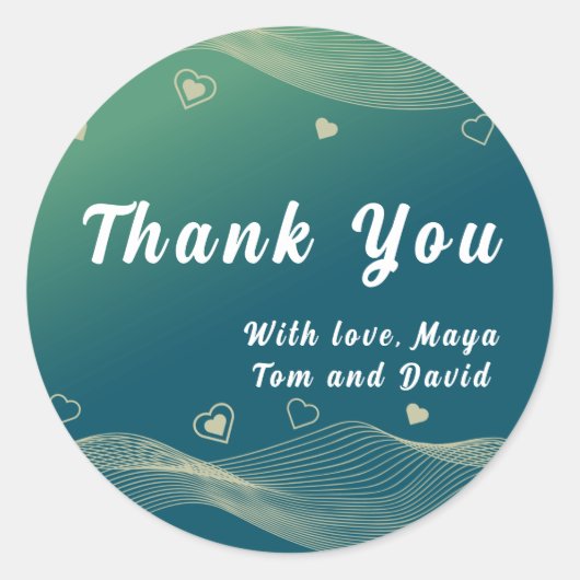 スタイリッシュ線とハートのデザイン感謝してい ラウンドシール (正面)