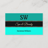 スタイリッシュ縁どティール（緑がかった色）オンモダンブラックモノグラム 名刺 (正面)