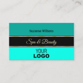 スタイリッシュ縁どティール(緑がかった色)オン黒とロゴと写真 名刺 (正面)