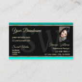 スタイリッシュ縁どティール（緑がかった色）オンBlack Monogram and Photo 名刺 (裏面)