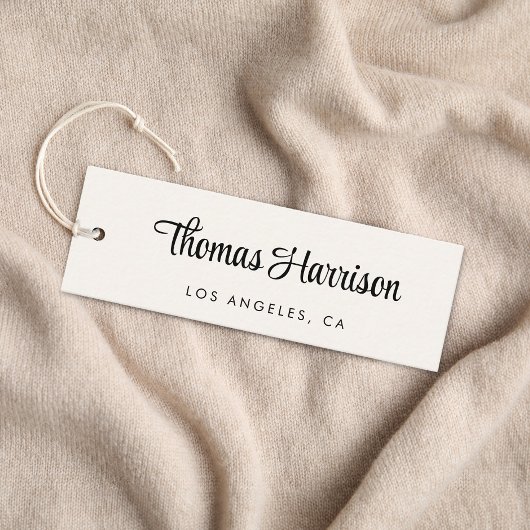 スタイリッシュ署名スクリプトQRコードクリームつるラベル スキニー名刺